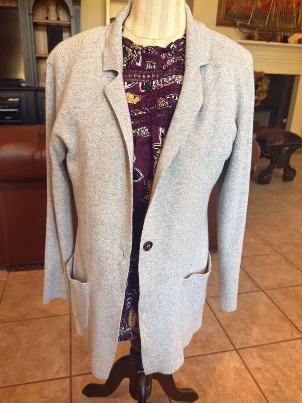 Light Gray Open-Front Knit Jacket